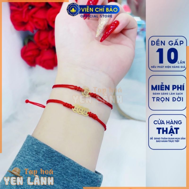 Vòng tay Charm Kim tiền vàng 10K dây vải đỏ – Viễn Chí Bảo L800058