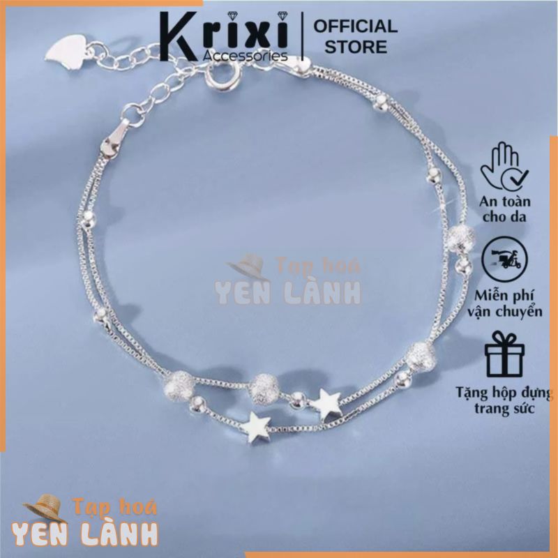 Lắc tay bạc 925 Krixi Silver, vòng tay nữ ngôi sao kết hợp bi tròn hot trend 8LT02