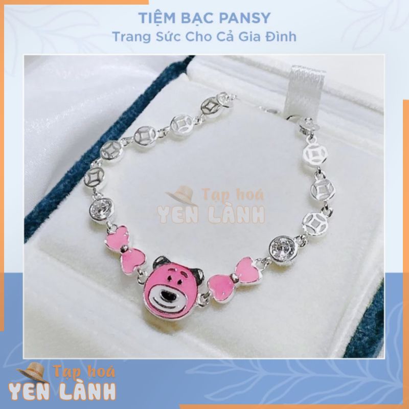 Lắc bạc cho bé gái PANSY hình con gấu dễ thương – Lắc tay, chân trẻ em bạc xinh mẫu gấu nơ hồng, xanh, vàng, đỏ