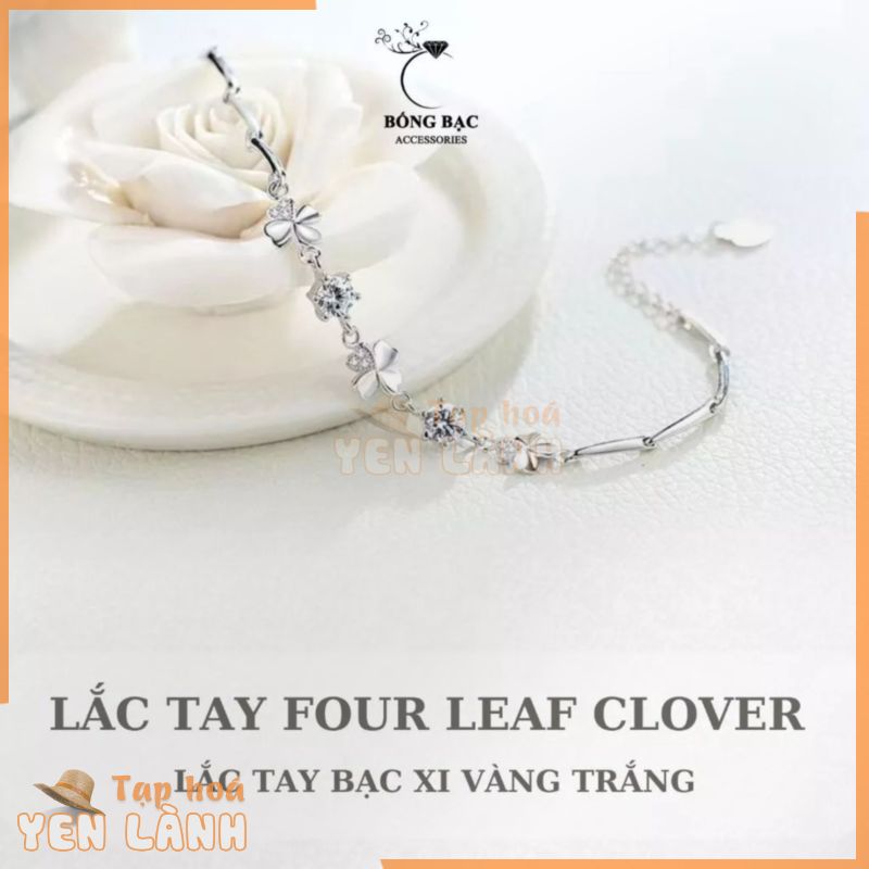 Lắc tay nữ BỐNG BẠC 3 cỏ 4 lá dây dày may mắn Xi Vàng Trắng cao cấp LT0.13