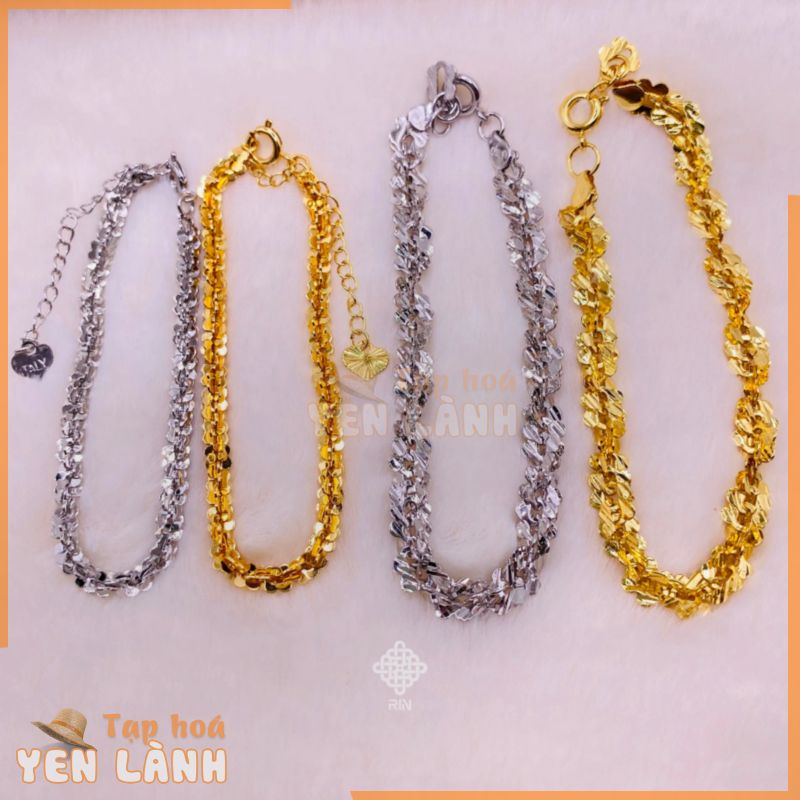 Lắc tay titan, Vòng tay xoắn hoa mai titan giả màu vàng trắng và vàng 18k, trangsucmoiluatuoi.RIN