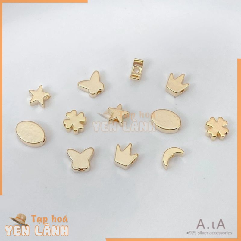 █diy゜14k●10 chiếc 14K túi vàng bảo vệ màu bốn lá cỏ cách hạt tán hạt tự làm bằng tay đính cườm vòng cổ với hạt vật liệu