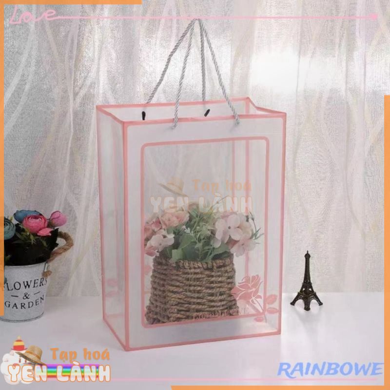 Túi quà tặng cửa sổ RAINBOW, Tote cầm tay đa kích thước bằng nhựa, Quà sinh nhật sáng tạo Bao bì hoa làm bánh Quà tặng túi xách