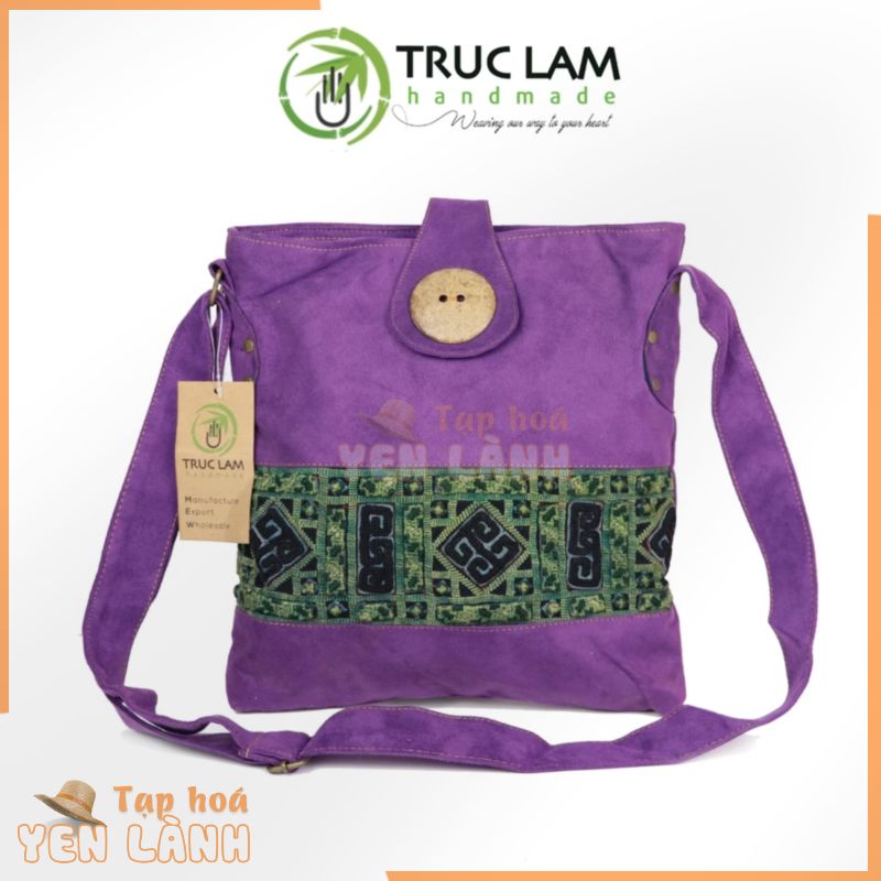 Túi Đeo Tréo Thời Trang Nam Nữ Vải Da Lộn Cao Cấp Phối Miếng Can Thổ Cẩm Thêu DOCUTCT2728 Trúc Lâm Handmade