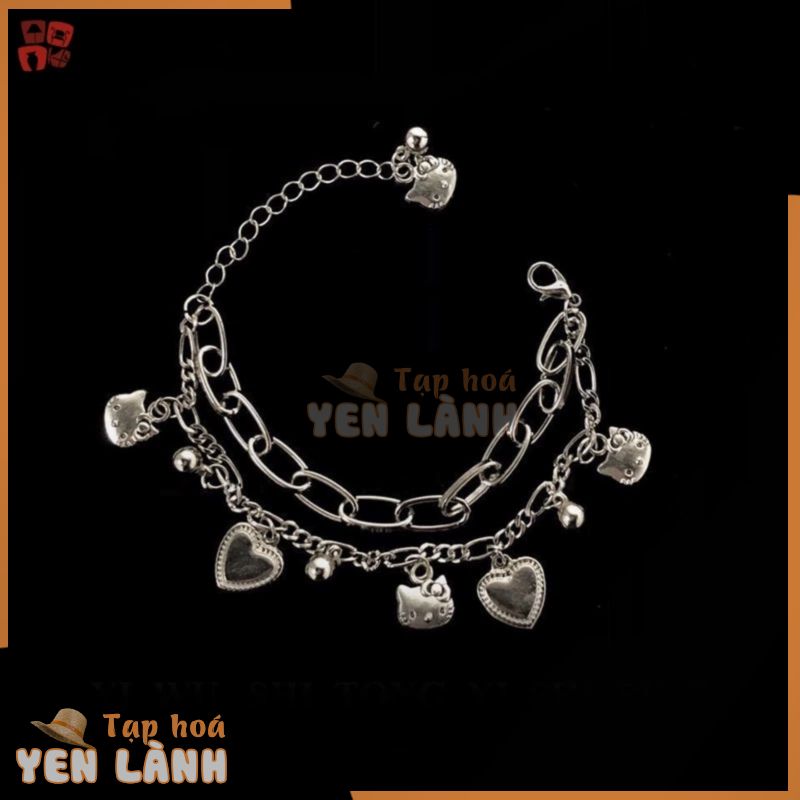 Vòng Đeo Tay 2 Lớp Bằng Hợp Kim Mặt Hình Trái Tim Hello Kitty Có Chuông Và Có Thể Điều Chỉnh Làm Quà Tặng Cho Bạn Gái