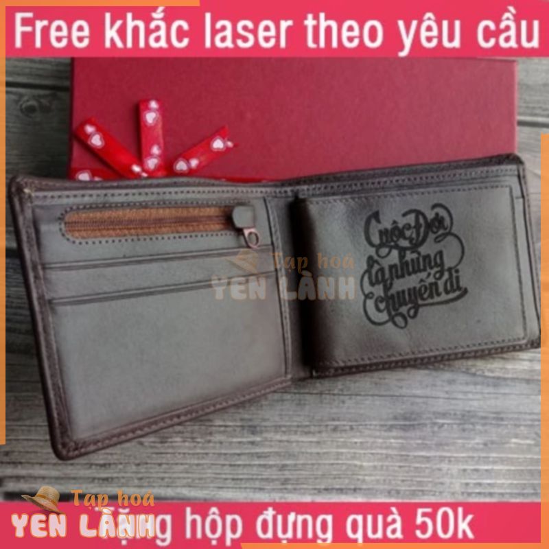 Quà sinh nhật cho nam, bạn trai, chồng, người yêu – Ví da khắc tên Leorno VM05B – Free khắc chữ,hình + Tặng hộp đựng quà