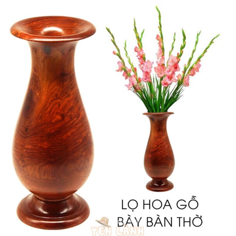 LỌ HOA GỖ BÀY BÀN THỜ cao 22cm , LỌ HOA GỖ , LỌ ĐỰNG HOA  ĐỂ TRANG TRÍ