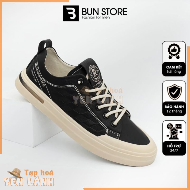 Giày Da Sneaker Nam Cao Cấp, Dây Giày Lười Co Giãn, Cổ Thấp, Dáng Classic, Lót Giày Mát xa Chân – Bun Store G8012D