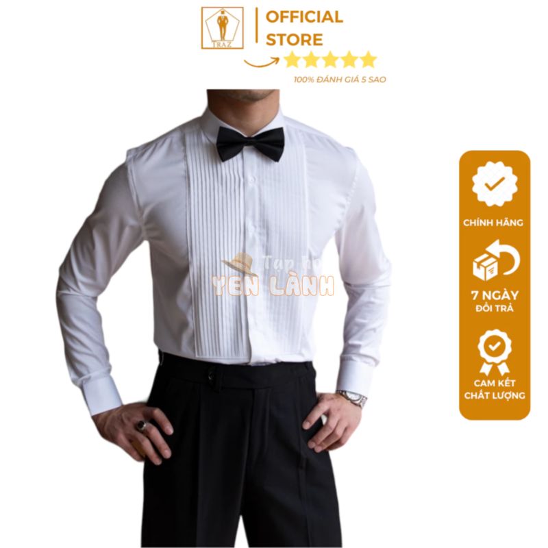 Áo Sơ Mi Nam TRAZ Tuxedo Xếp Ly Măng Séc Nam Cufflink Chất Vải Cotton(mặc ôm thì giảm 1 đến 2 size)