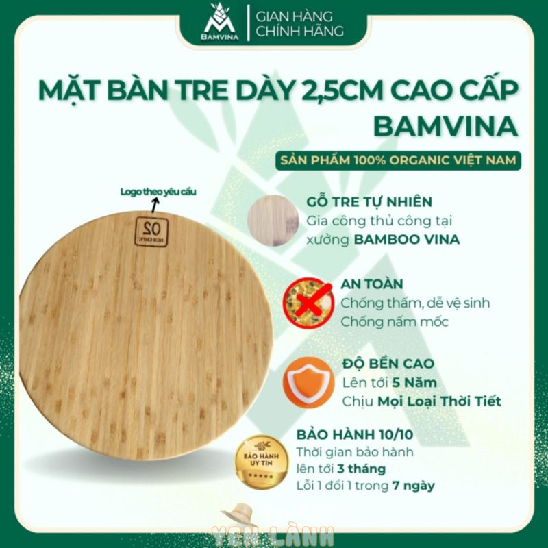 Mặt bàn gỗ tre ép đa năng BAMVINA dày 2,5cm chống thấm nước, chống mối mọt (GIÁ GỐC TẠI XƯỞNG)