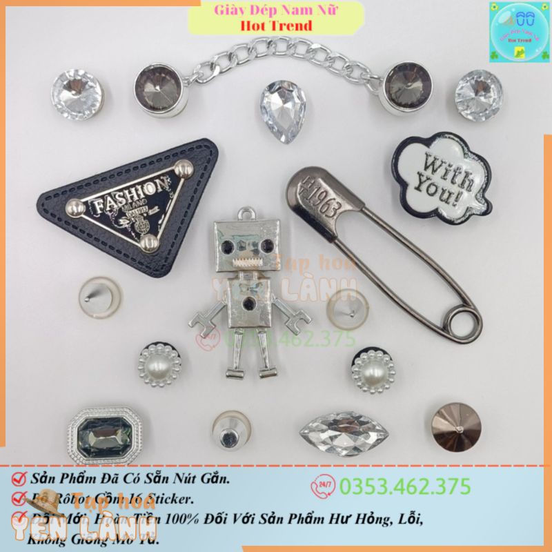 Bộ Sticker Robot Phụ Kiện Trang Trí Dép Crocs Jibbitz Charm 3D Gắn Sục Cross Mẫu Mới 2023 Siêu Xinh Sẵn Nút Gắn