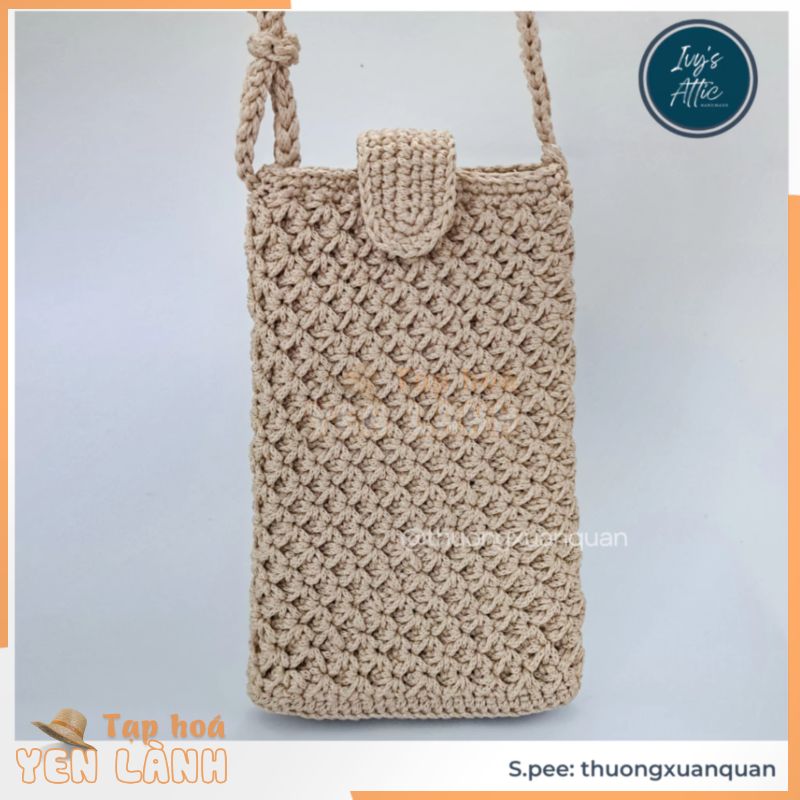 Túi đựng điện thoại hoa chữ thập bằng len mẫu hoa thoi handmade dùng để đựng đồ nhỏ lặt vặt