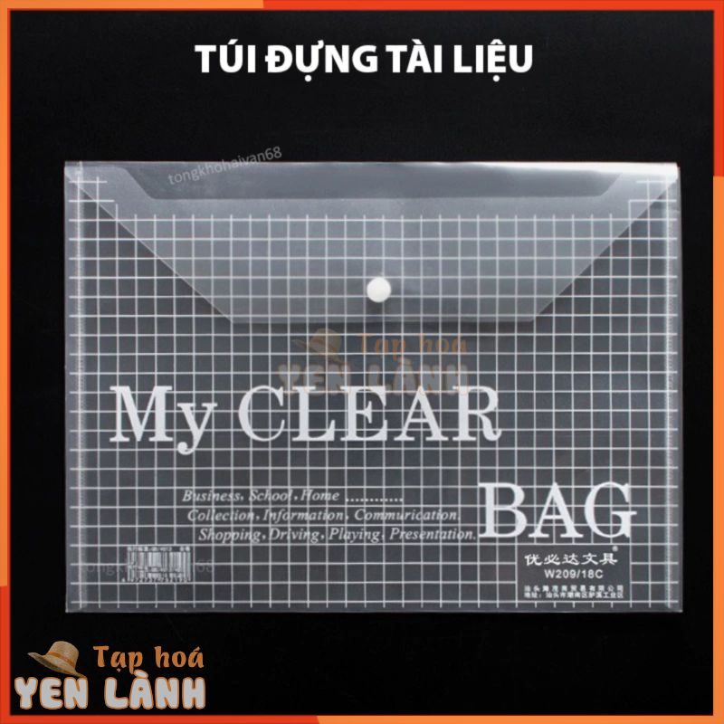 Bìa đựng tài liệu văn phòng phẩm A4, túi my clear bag trong suốt đựng tài liệu giấy a4 nhiều mẫu lựa chọn