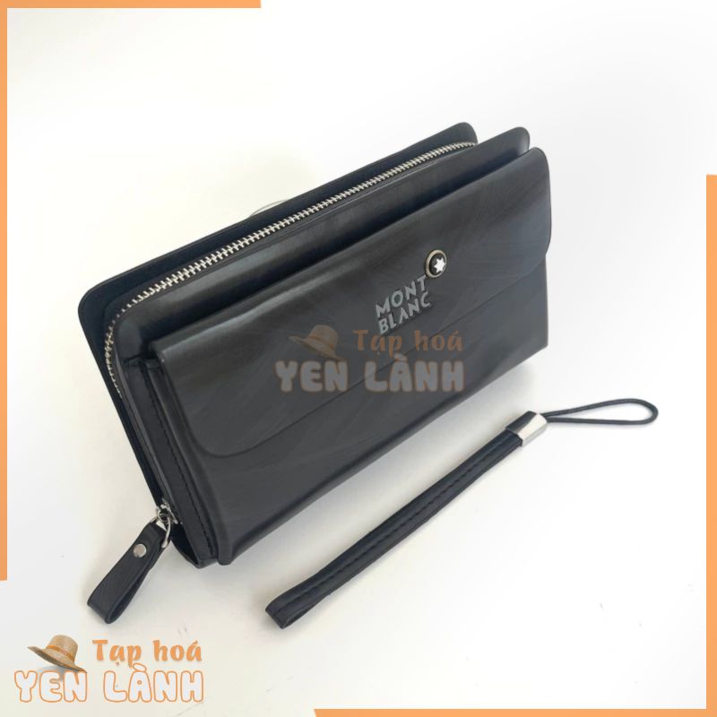 Clutch nam cầm tay Mont.blanc mẫu mới vân chìm phủ bóng, ví da cao cấp chống nước, kèm dây đeo tay tiện lợi,011