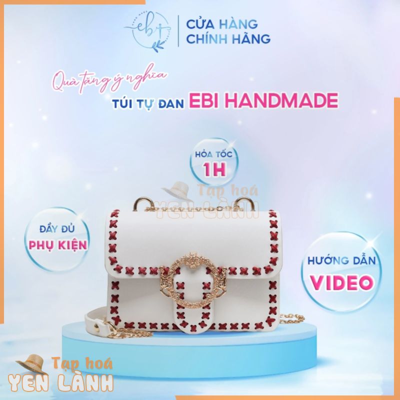 [Mẫu Hot] Túi Đeo Chéo Handmade Da PU Chỉ Nổi Khoen Tròn Thời Trang Độc Lạ, Set Nguyên Liệu Đầy Đủ Đan Túi DIY Nữ – EB40