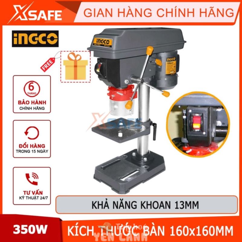 Máy khoan bàn 350W INGCO DP133505 khả năng khoan tối đa 13 mm, chiều cao máy 590mm[xsafe][chính hãng]