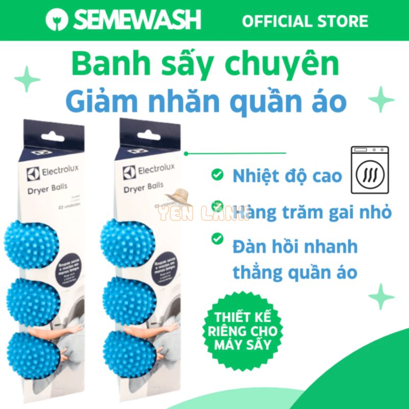 Bóng sấy quần áo Electrolux giảm nhăn chống rối quần áo mềm vải silicon combo 3 banh sấy khô dùng cho máy sấy giặt