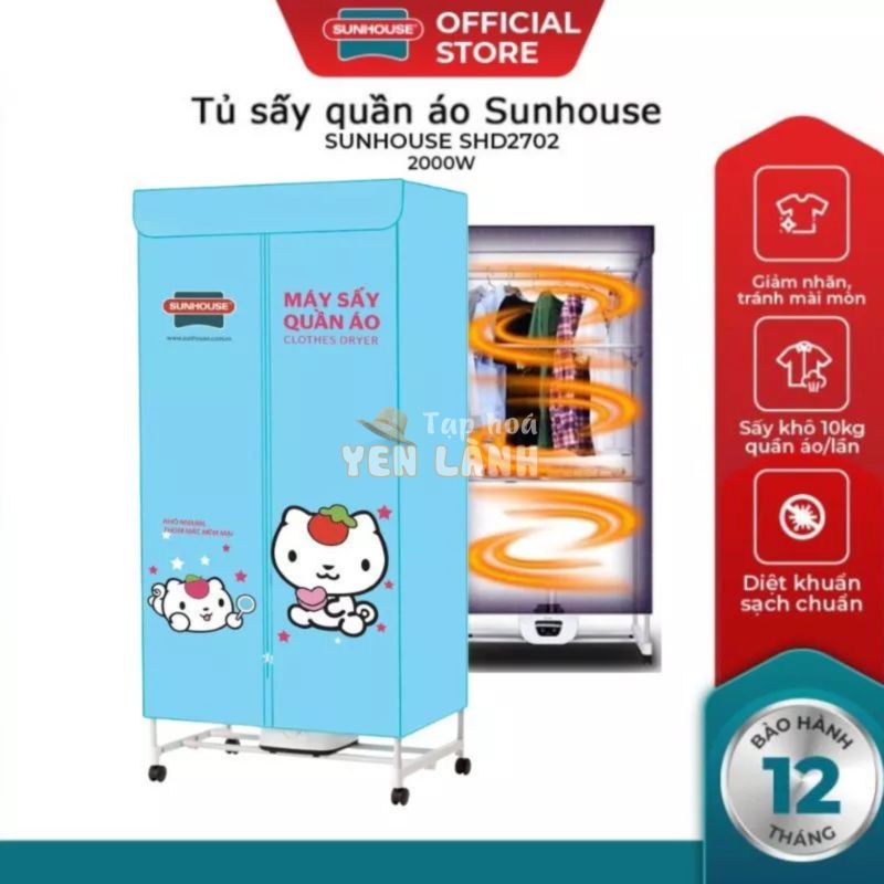 [Chính hãng] MÁY SẤY QUẦN ÁO, TỦ SẤY QUẦN ÁO SUNHOUSE SHD-2702 CÔNG SUẤT 1000W, SẤY KHÔ KHỬ KHẨN – HÀNG CHÍNH HÃNG