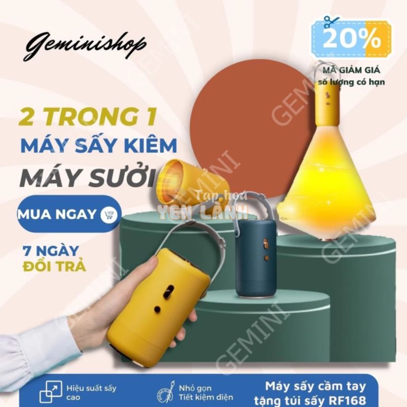 Máy Sấy quần áo máy sưởi ấm 2 in 1 nhà cửa chăn gối mini cầm tay thông minh tiện dụng đa chức năng mã RF168 Gemini Shop