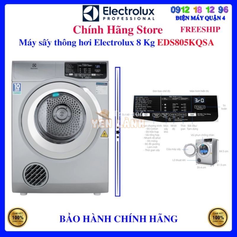 Máy sấy thông hơi Electrolux 8 Kg EDS805KQSA