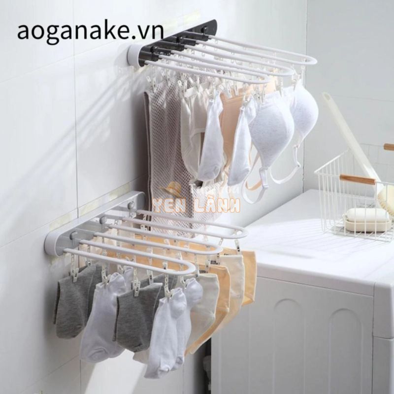 Giá phơi AOGANAKE, Giá máy sấy quay không đục lỗ gấp, Thanh treo móc quần áo nhiều lỗ treo tường Dụng cụ giặt ủi