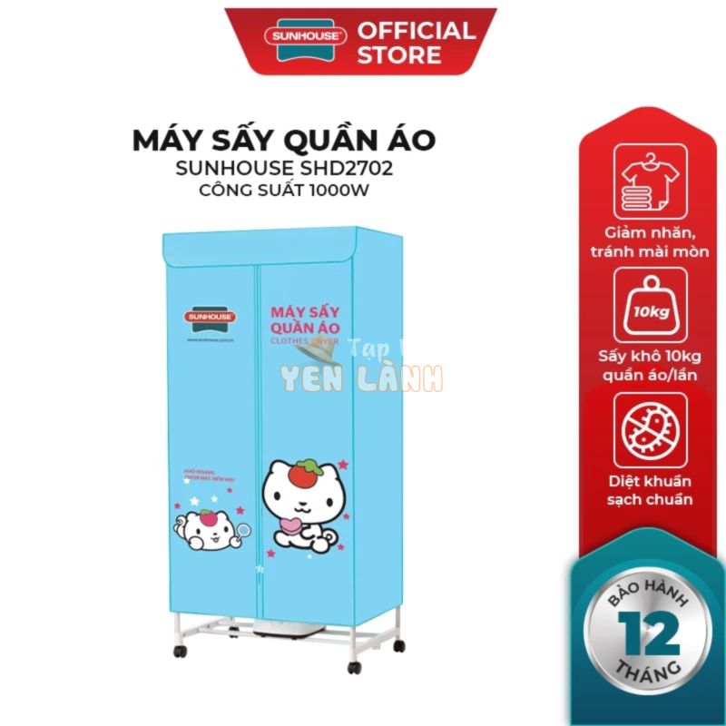 [Mã ELBSJBP03 giảm 12% đơn 500K] Máy sấy quần áo SUNHOUSE SHD2702