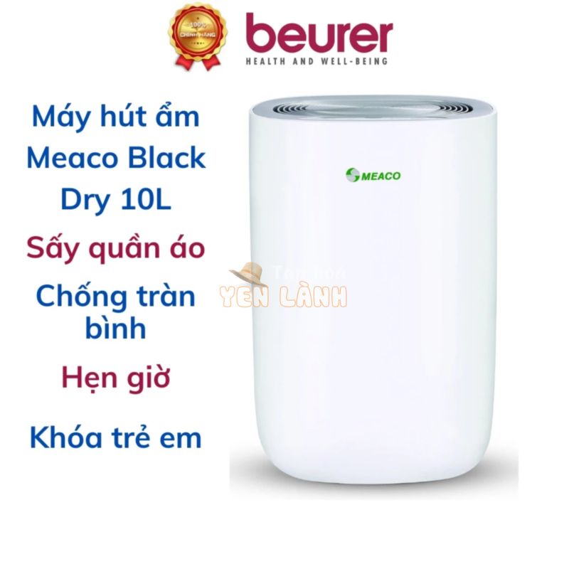 Máy hút ẩm sấy quần áo Meaco Black Dry 10, tự động tắt khi đầy bình, khóa trẻ em, hẹn giờ, chế độ sấy quần áo