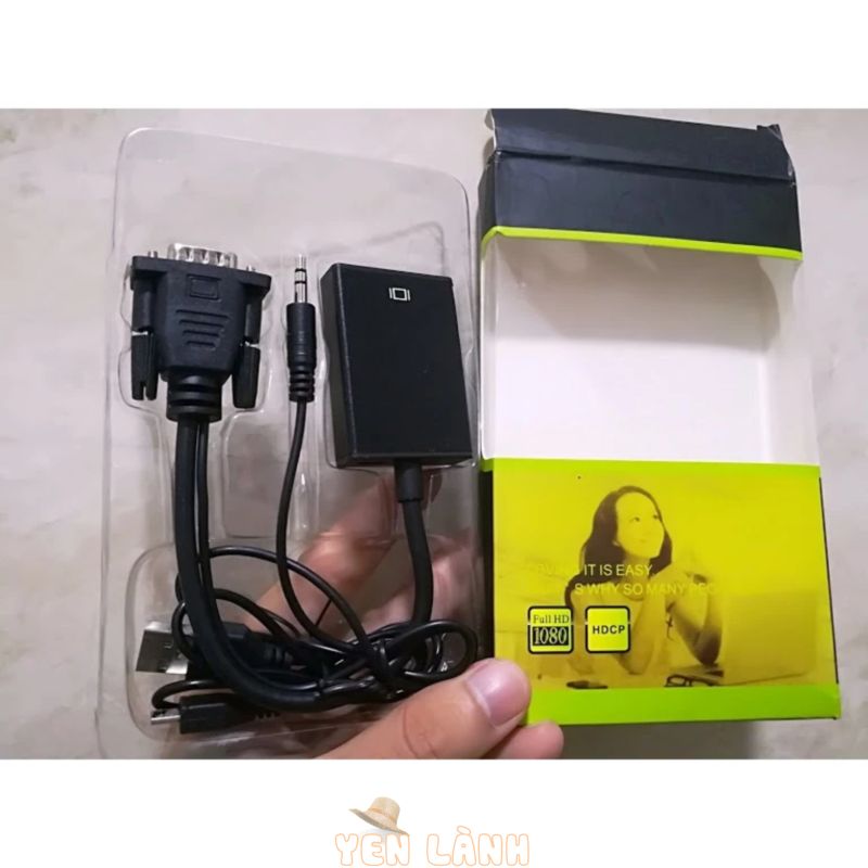 Cáp chuyển đổi tín hiệu từ VGA sang HDMI có âm thanh + Cáp Micro USB cấp nguồn, thiết bị truyền tín hiệu từ máy tính bàn