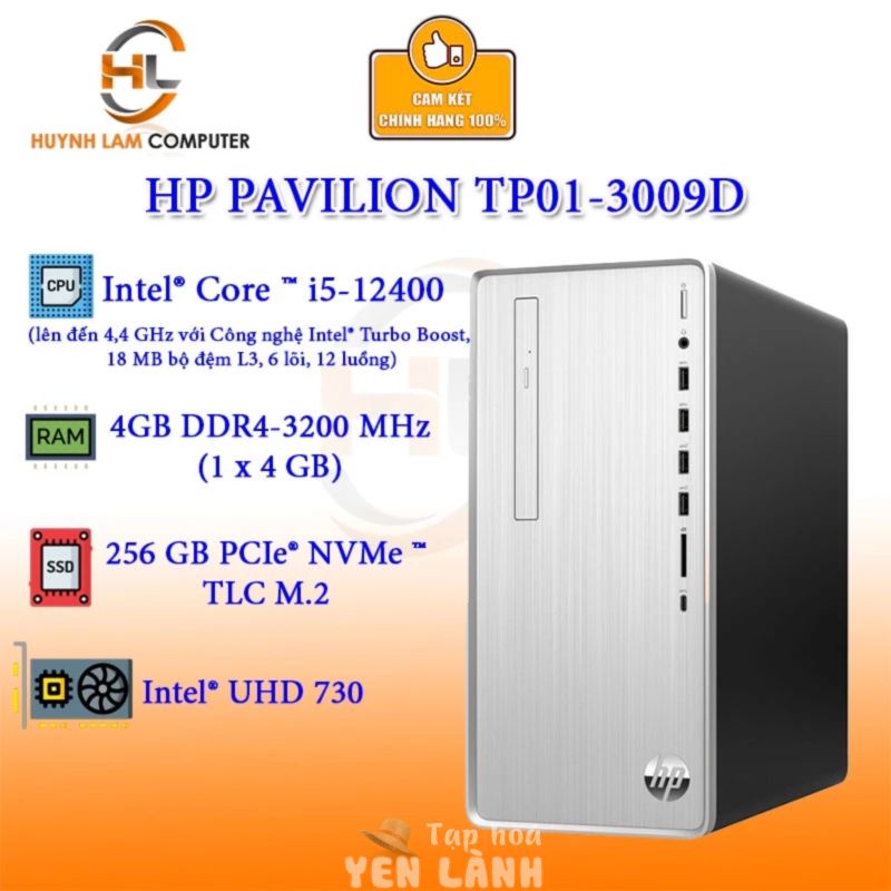 Máy tính để bàn HP Pavilion TP01-3009d, Intel Core i5-12400,4GB RAM,256GB SSD Chính hãng FPT phân phối