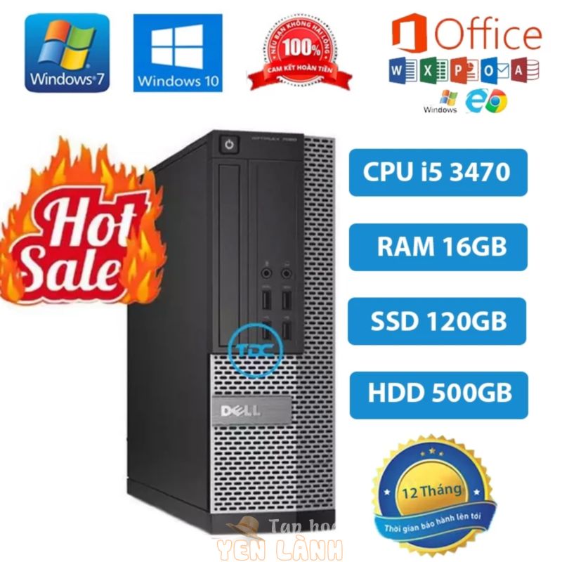 Case máy tính để bàn Dell Optiplex 7010 intel Core i5 3470, Ram 16GB, ổ cứng SSD 120GB và HDD 500GB. Tặng usb thu wifi.