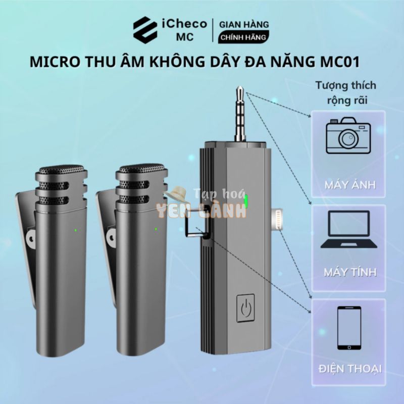 Mic trợ giảng micro thu âm không dây cài áo đa năng cho điện thoại, máy tính, máy ảnh quay video livestream ICHECO MC01