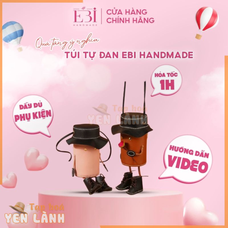 Túi da đeo chéo EBI HANDMADE tự khâu tay sẵn đường chỉ may hình cao bồi siêu đáng yêu làm Quà tặng – ES08