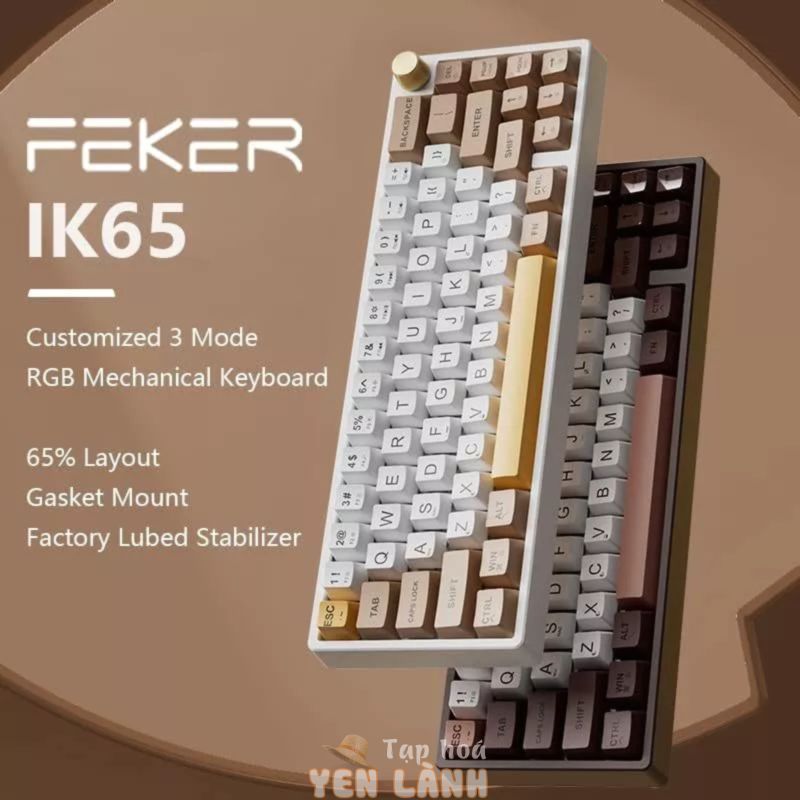 FEKER IK65 VIA Bàn phím cơ không dây 3 chế độ hoán đổi nóng RGB Matcha Công tắc miếng đệm PBT Keycaps 3 chế độ RGB 65% Bàn phím núm