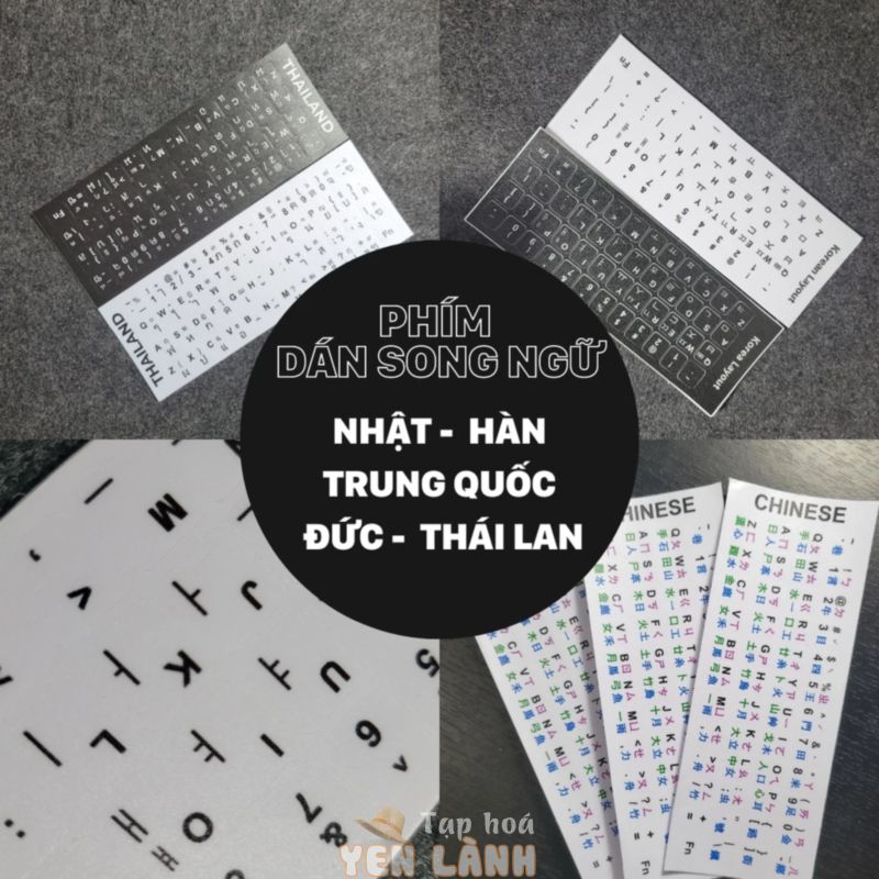 Miếng Sticker Dán Bàn Phím Song Ngữ Nhật, Hàn, Trung, Đức, Thái … Nhiều ngôn ngữ – Chất Liệu Cao – Hàng Tự Sản Xuất