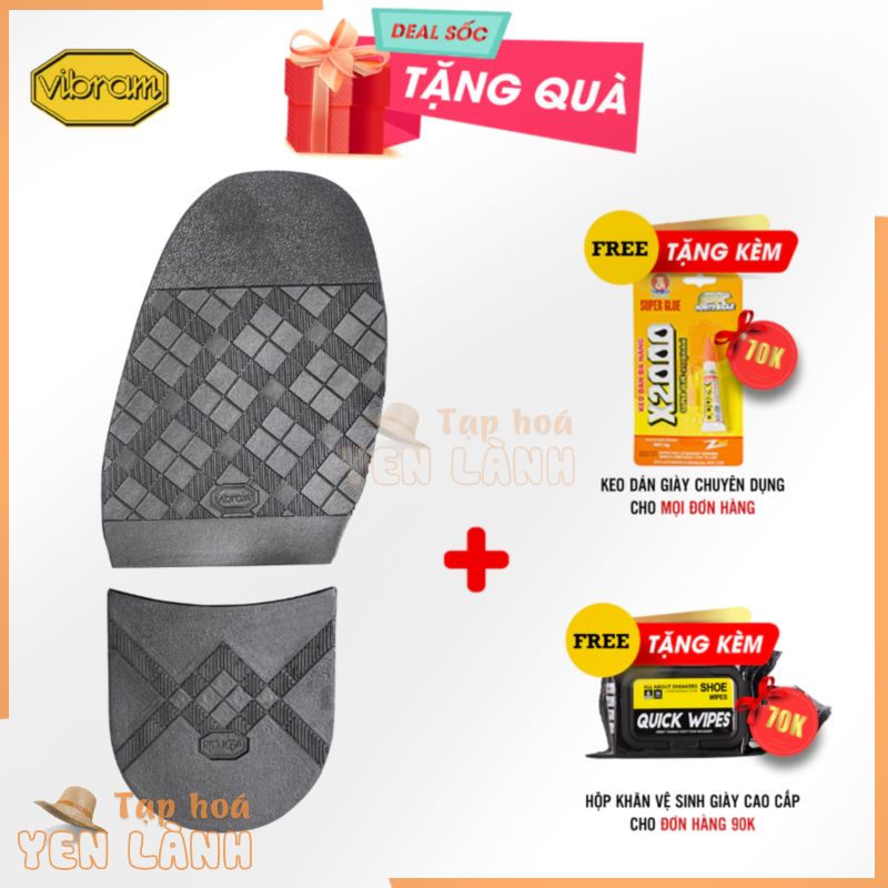 Combo miếng dán đế giày cao su chống trơn trượt VIBRAM (Đế trước + Gót Vibram vân kẻ ca rô)