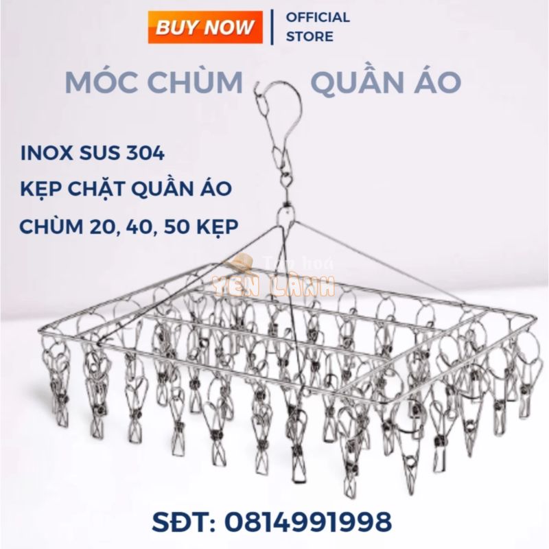 Móc Chùm Inox 304 Cao Cấp Bền Đẹp, Mắc Phơi Quần Áo