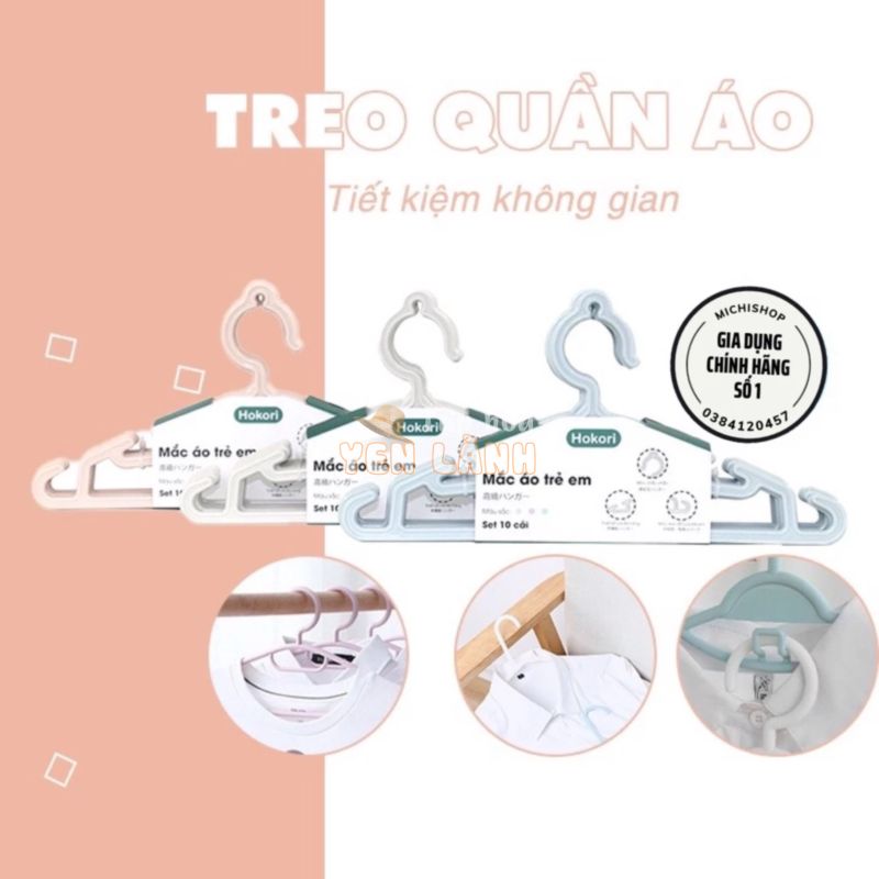 Set 10 Móc Treo Quần Áo Trẻ Em Hokori Cao Cấp Nhựa Việt Nhật Phong Cách Nhật Bản