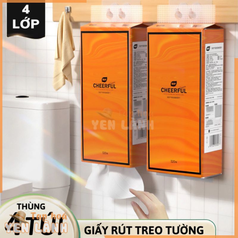 ( Tặng 2 móc treo tường )Thùng 4 Túi Giấy Rút Treo Tường CHEERFUL 1280 tờ nội địa trung