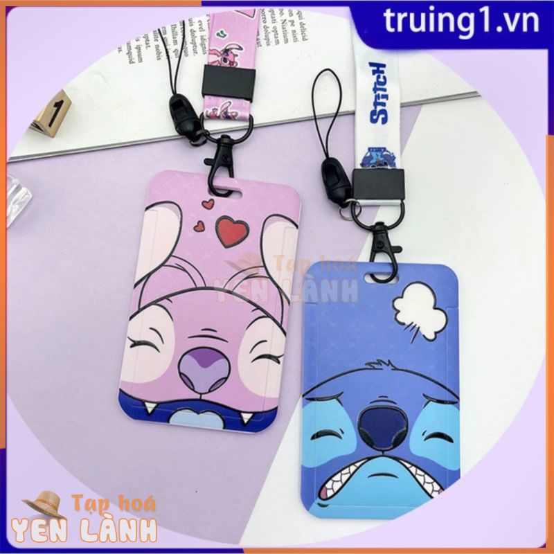 Bao đựng thẻ Stitch có dây đeo Thẻ ăn uống trên xe buýt cặp đôi Vỏ bảo vệ Móc chìa khóa Thẻ làm việc Bộ tài liệu Chủ thẻ hoạt hình dễ thương Truing1