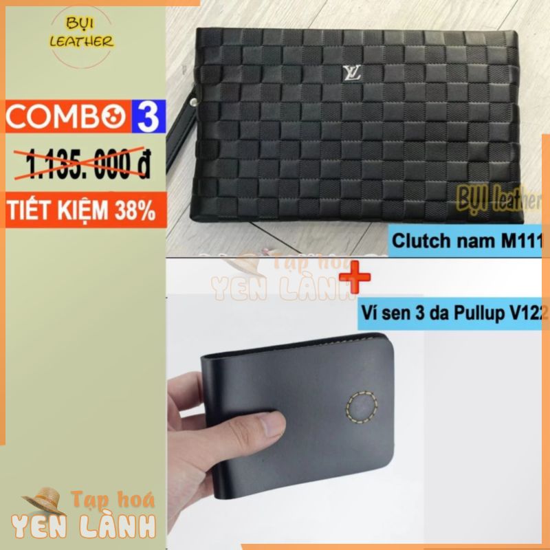 [MUA 1 ĐƯỢC 2] COMBO: 1 Clutch cầm tay nam M111 và 1 Ví sen 3 da bò Pullup V122- TIẾT KIỆM 38% CHI PHÍ ⚡ * *