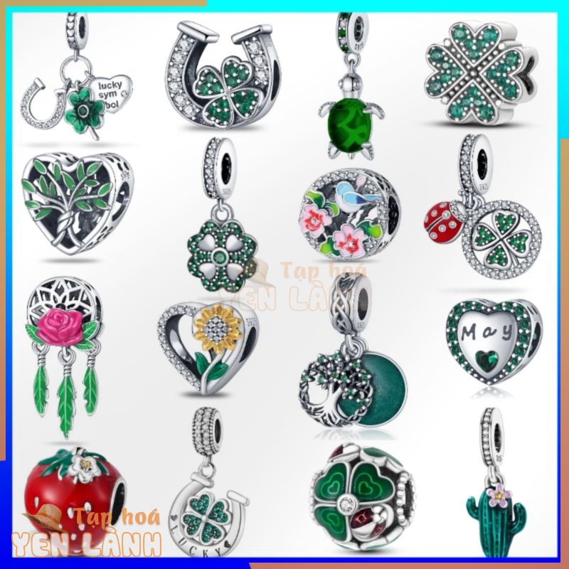 Vòng Tay Hạt charm Cây Dừa Đính Hạt charm Xương Rồng Màu Xanh Lá Pelta Deley 925 Phong Cách Mùa Hè Phù Hợp Với Pandora