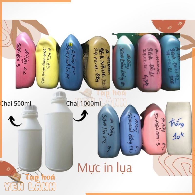 500ml và 1000ml Mực in lụa trên túi PP, PE, túi xốp, khăn lạnh