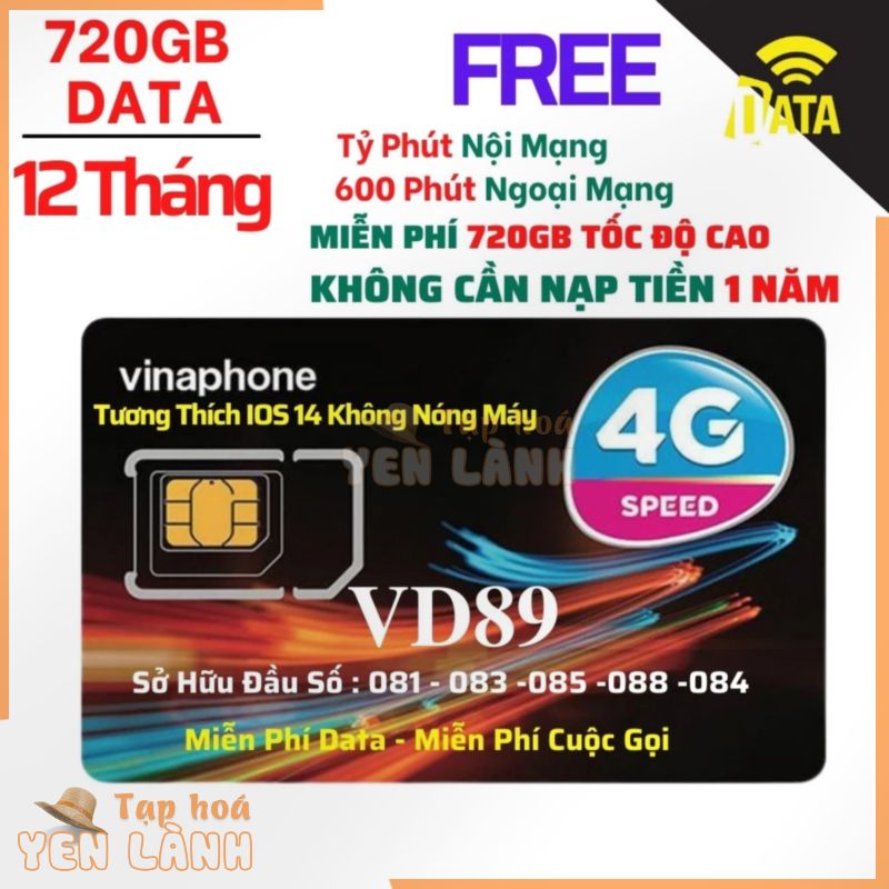 SIM4G VD89 D60G Vinaphone ( Miễn phí Gọi + Vào Mạng 1 Năm Tốc Độ Cao )Có Video kèm test Tốc Độ,Bảo Hành 12 Tháng