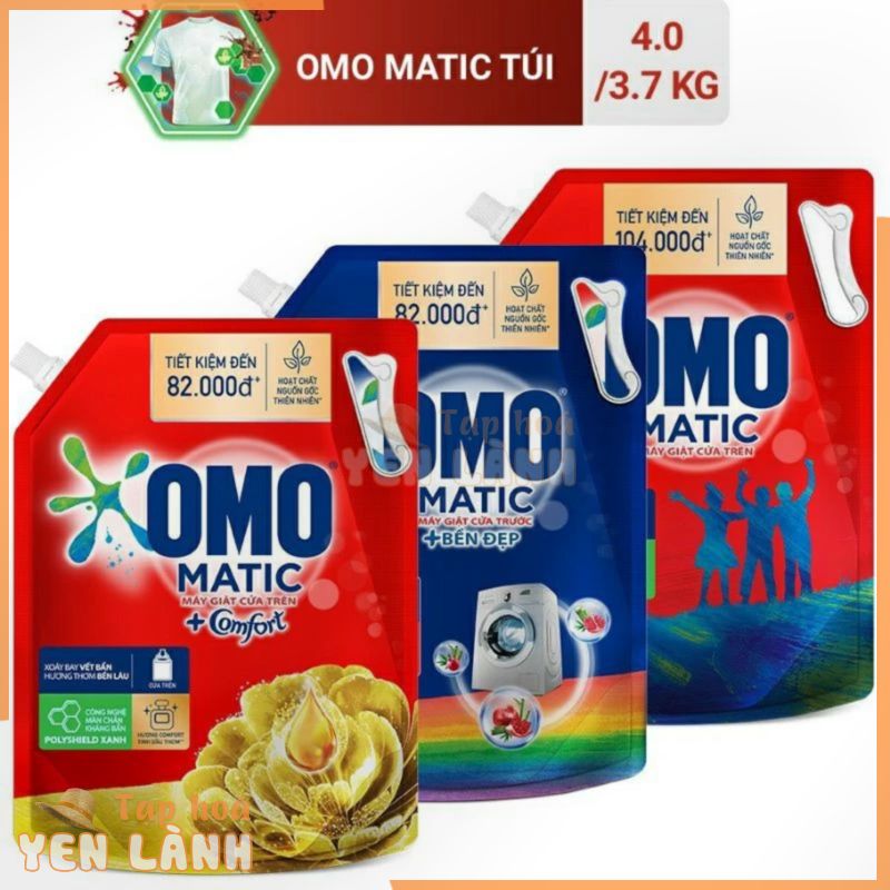 Nước giặt Omo Matic cửa trước túi 3,7kg/ cửa trên 4kg/cửa hông 3,6kg