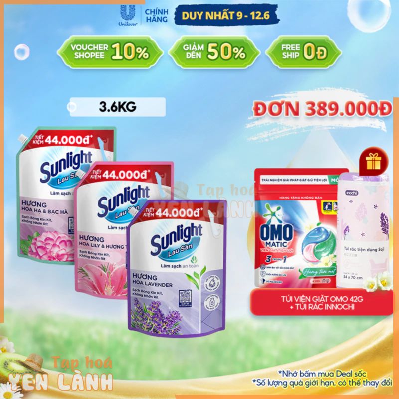 Nước Lau Sàn Sunlight Tinh Dầu Thảo Mộc Túi 3.6 Kg