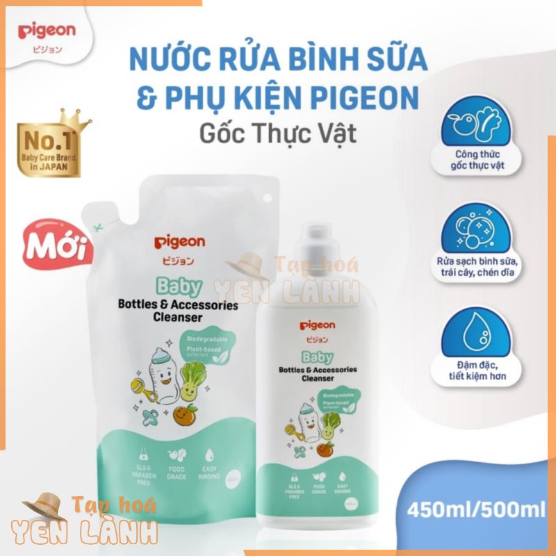 Nước rửa bình sữa và phụ kiện Pigeon gốc thực vật chai 500ml / Túi 450ml