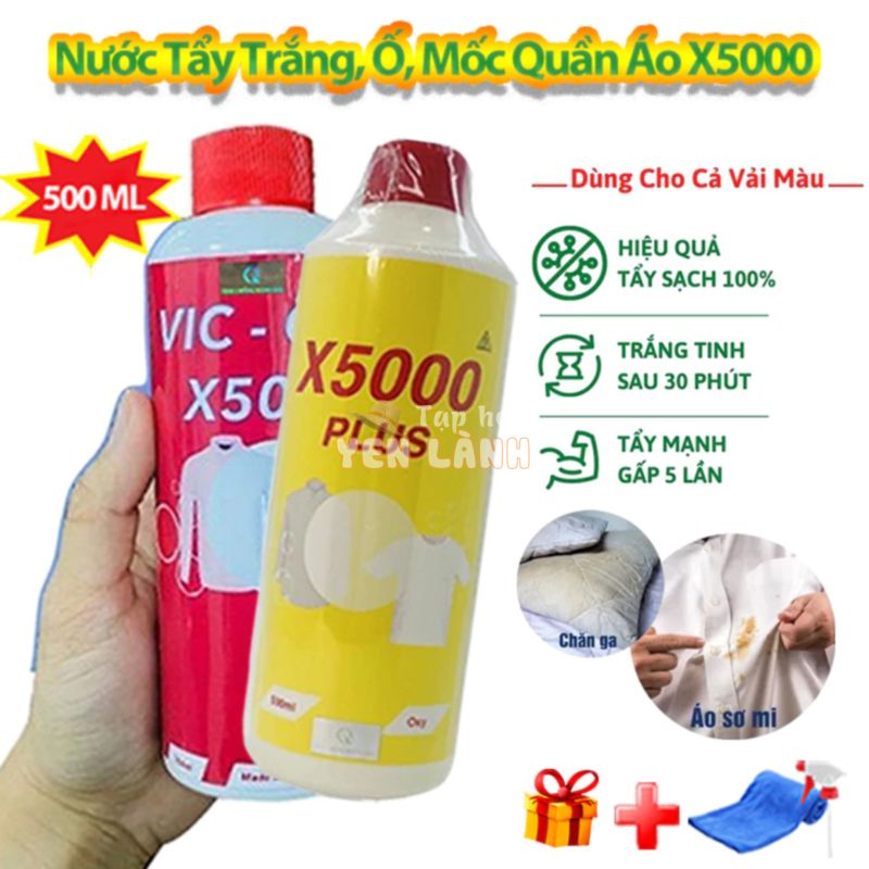 [Tặng Vòi Xịt] Nước Tẩy Quần Áo Chính Hãng VIC OXY X5000 Tẩy Mốc, Ố Vàng, Lem Màu 500ml Tẩy Trắng Đánh Bay Mọi Vết Bẩn