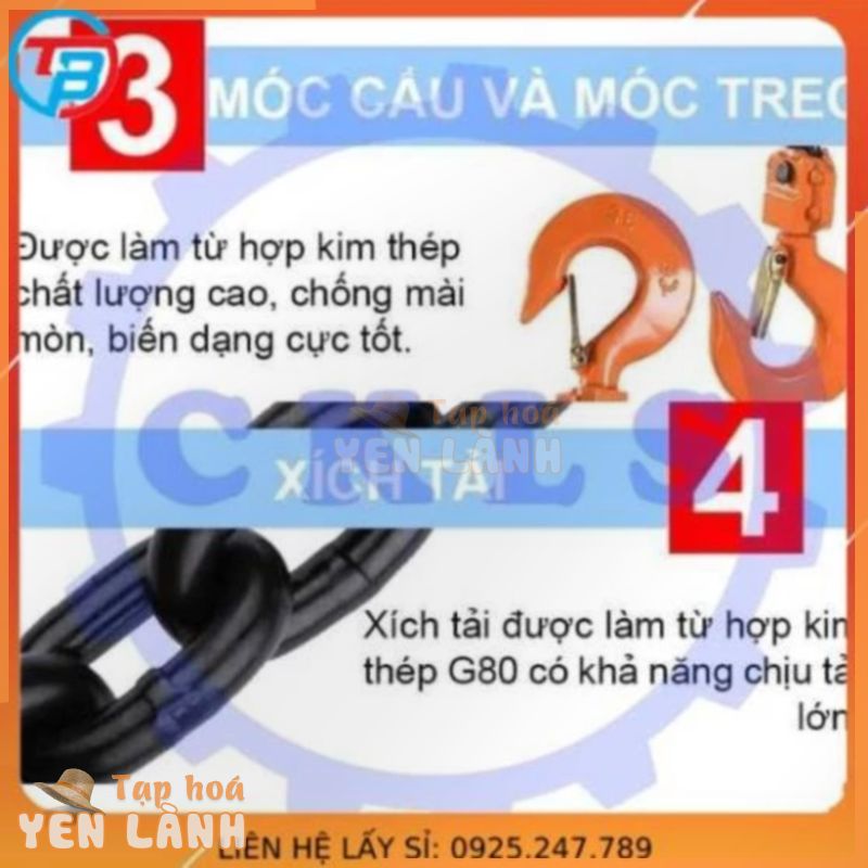 Pa lăng xích lắc tay Nitto tải trọng 1 tấn, Ba lăng xích lắc tay có xích dài 1.5 mét – Cáp Thép Thái Bình