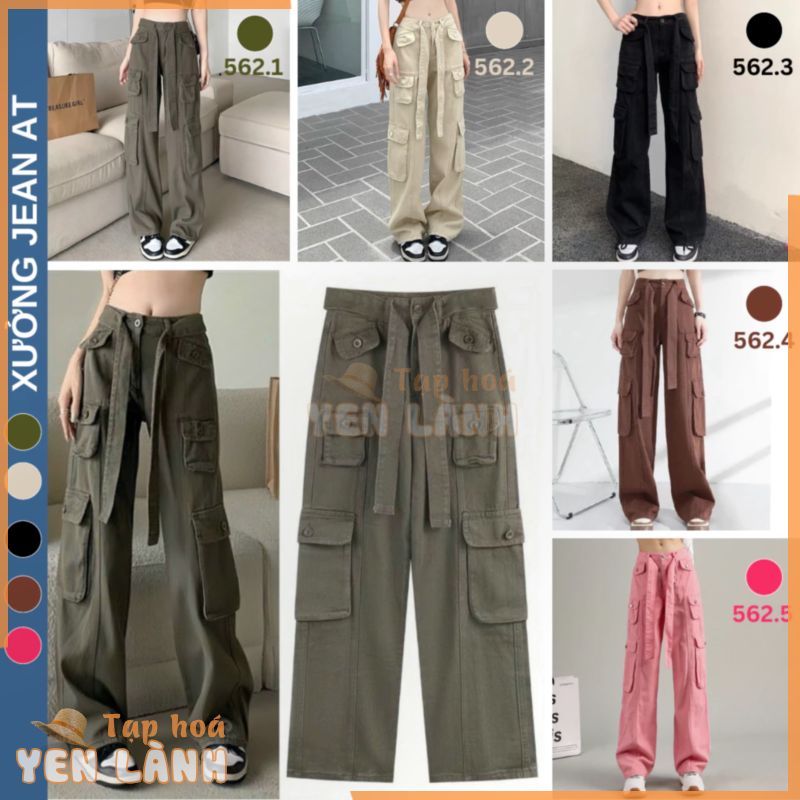 Quần Kaki Nữ Ống Rộng Túi Hộp Cargo Pants Phối Dây Dáng Suông Lưng Cao Phong Cách Ulzzang Cực Chất Unisex 557 561 562