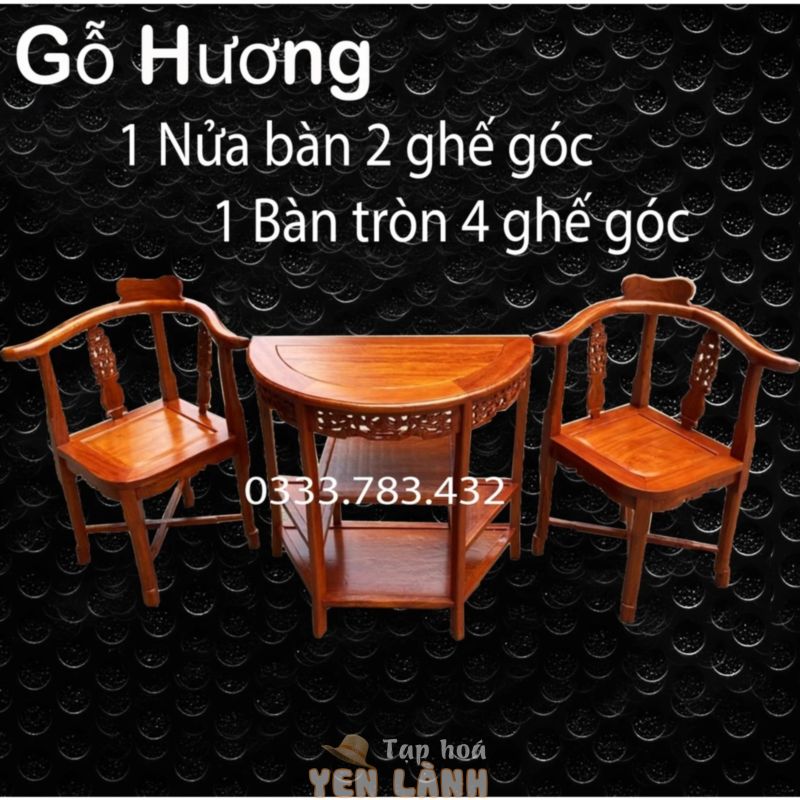 Bộ bàn ghế góc kê phòng khách gỗ hương 4 loại